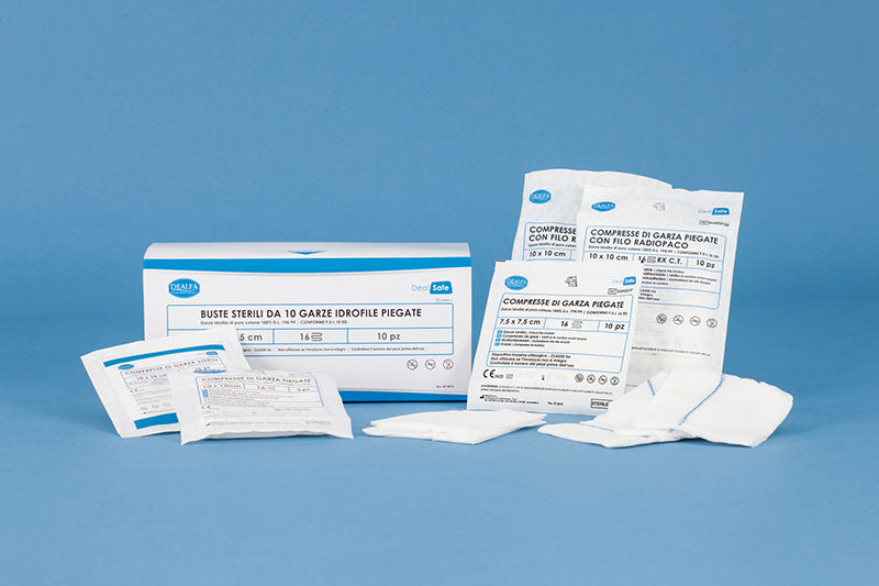 GARZA PIEGATA STERILE 8 STRATI cm. 7,5x7,5 BUSTA 5 PZ