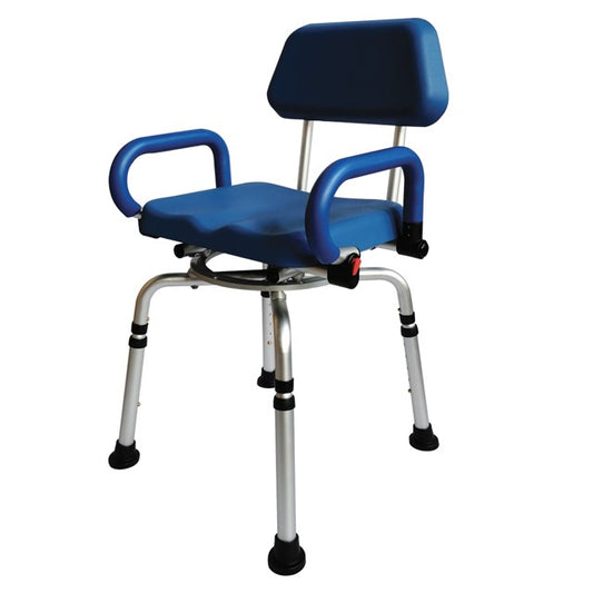 SEDIA DA DOCCIA GIREVOLE schienale-braccioli in PU - portata 136 kg